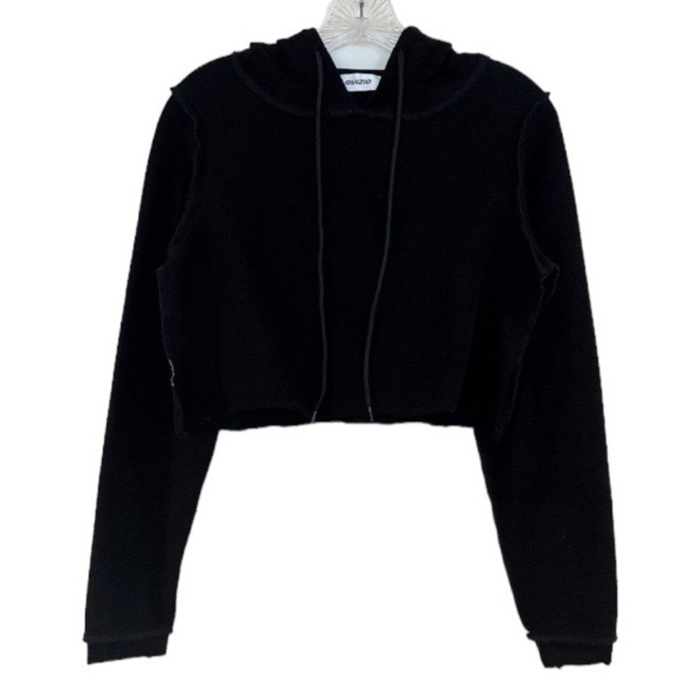 GUIZIO Black Reverse Stitch Cropped Pullover Hooded Designer Sweatshirt XS - Picture 1 of 9